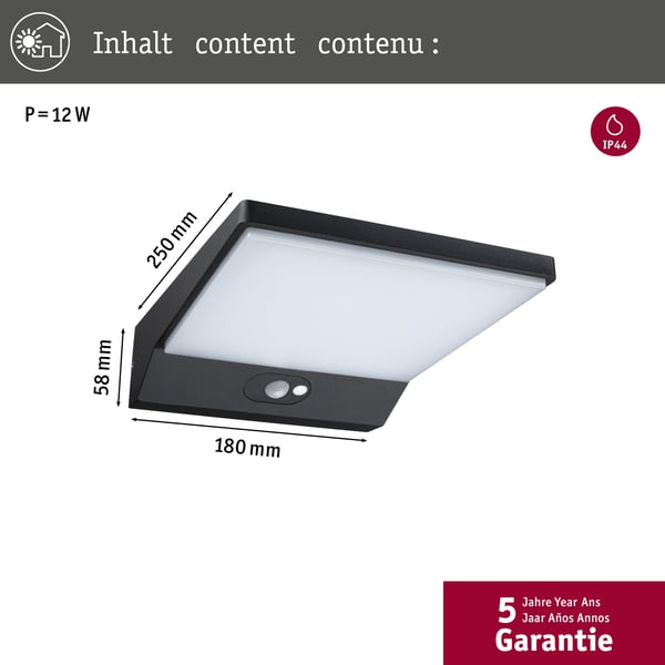 Paulmann LED vägglampa för utomhusbruk Ronea IP44 180x250 mm 3000K 10,5W 680lm 230V Mörkgrå Aluminium