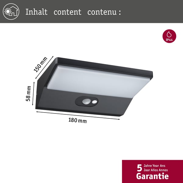 Paulmann LED vägglampa för utomhusbruk Ronea IP44 180x150 mm 3000K 7,4W 400lm 230V Mörkgrå Aluminium