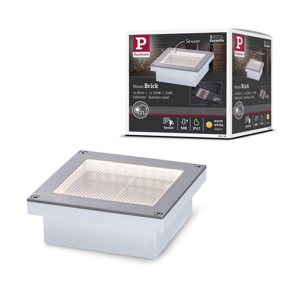 Paulmann LED infälld golvlampa Brick IP67 100x100 mm 3000K 0,8W 25lm 230V Aluminium, Grå Metall, Rostfritt stål