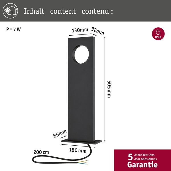 Paulmann LED pollare Ivo IP65 505 mm 3000K 5,5W 150lm 230V Grå Aluminium