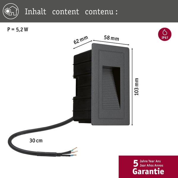Paulmann LED vägglampa för utomhusbruk High IP44 vinkelformad 103x62 mm 3000K 4W 30lm 230V Svart Aluminium