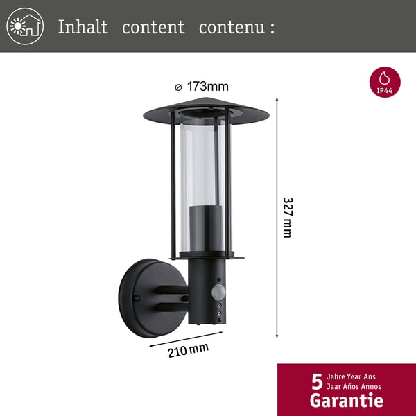 Paulmann Vägglampa för utomhusbruk Classic IP44 173 mm max. 15W 230V Mörkgrå Metall, Glas