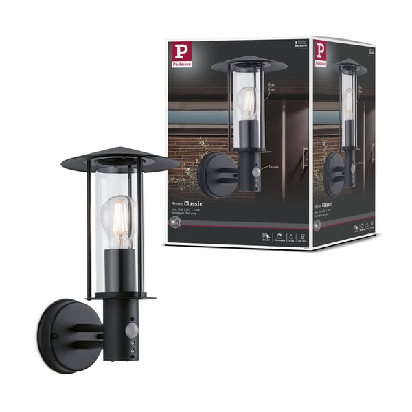 Paulmann Vägglampa för utomhusbruk Classic IP44 173 mm max. 15W 230V Mörkgrå Metall, Glas