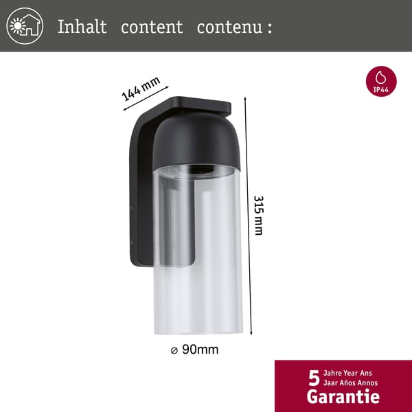 Paulmann Vägglampa för utomhusbruk Lantea IP44 91x237 mm max. 15W 230V Antracit Aluminium