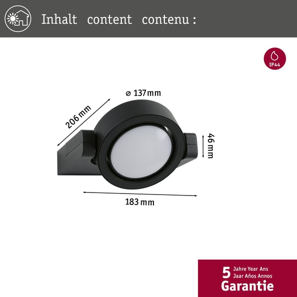 Paulmann LED vägglampa för utomhusbruk Swivea IP44 183x206 mm 3000K 8W 440lm 230V Antracit Aluminium