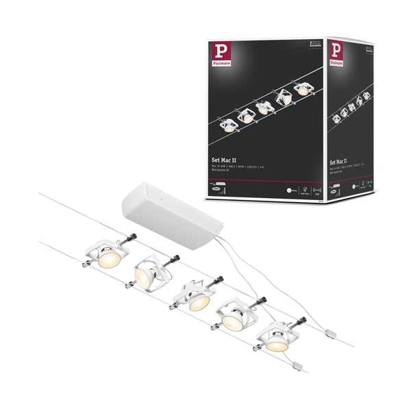 Paulmann CorDuo Kabelsystem Mac II Grundläggande set GU5,3 max. 5x10W 230/12V Vit matt, Krom
