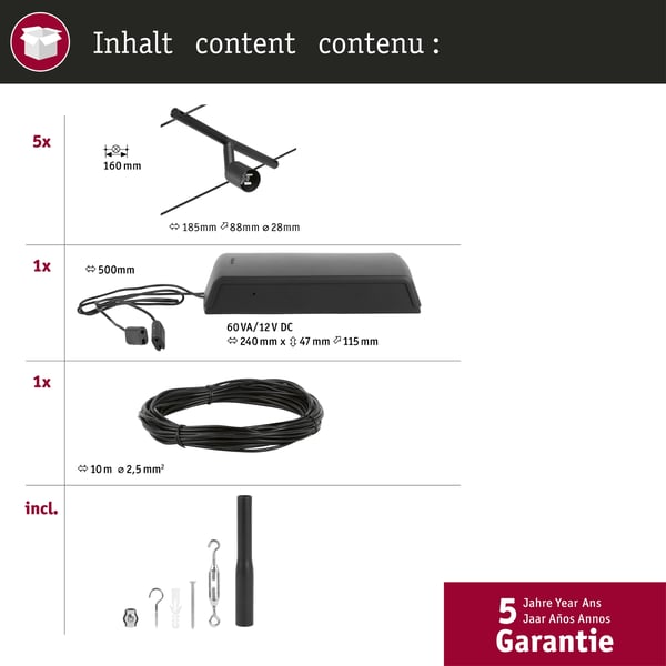 Paulmann CorDuo Kabelsystem Salt GU5,3 max. 5x10W 230/12V Svart matt, Krom
