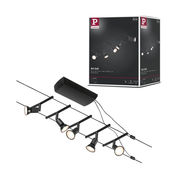 Paulmann CorDuo Kabelsystem Salt GU5,3 max. 5x10W 230/12V Svart matt, Krom