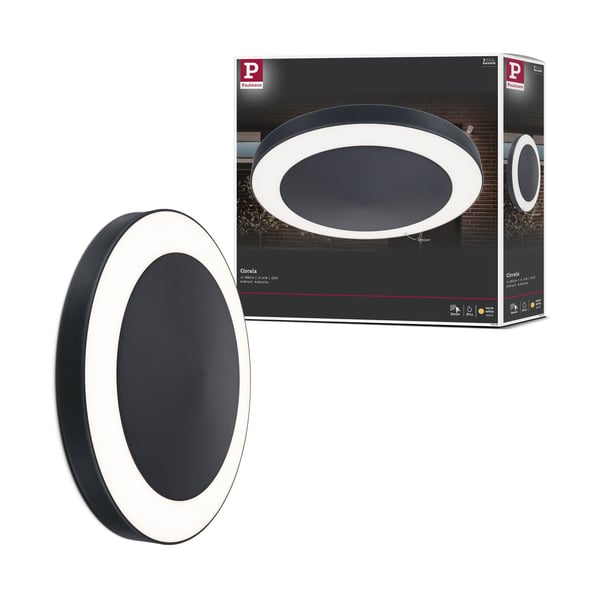 Paulmann LED taklampa Circula Skymningssensor Skymningsstyrd rörelsedetektor (IR) Havsvattentålig IP44 rund 320 mm 3000K 14W 880lm 230V Antracit Plast