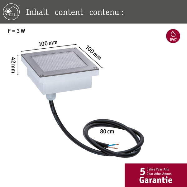 Paulmann LED infälld golvlampa Smart Home Zigbee 3.0 Brick Insektsvänlig IP67 vinkelformad 100x100 mm Tunable Warm 1W 18lm 230V Rostfritt stål Rostfritt stål