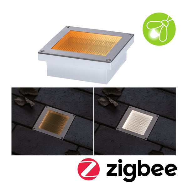 Paulmann LED infälld golvlampa Smart Home Zigbee 3.0 Brick Insektsvänlig IP67 vinkelformad 100x100 mm Tunable Warm 1W 18lm 230V Rostfritt stål Rostfritt stål