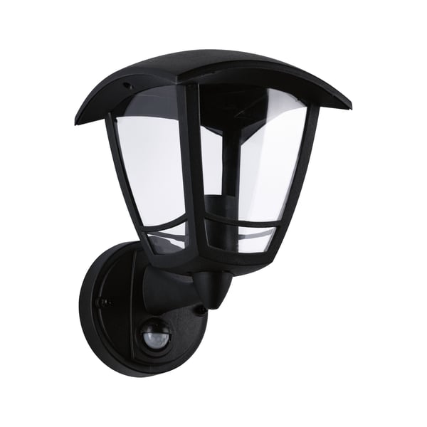 Paulmann Vägglampa för utomhusbruk Classic curved Skymningsstyrd rörelsedetektor (IR) IP44 vinkelformad 164x230 mm max. 12W 230V Svart Plast