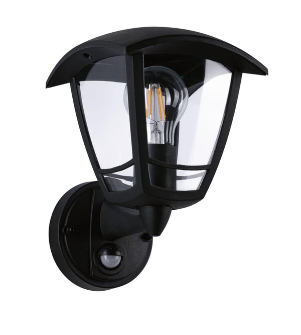 Paulmann Vägglampa för utomhusbruk Classic curved Skymningsstyrd rörelsedetektor (IR) IP44 vinkelformad 164x230 mm max. 12W 230V Svart Plast