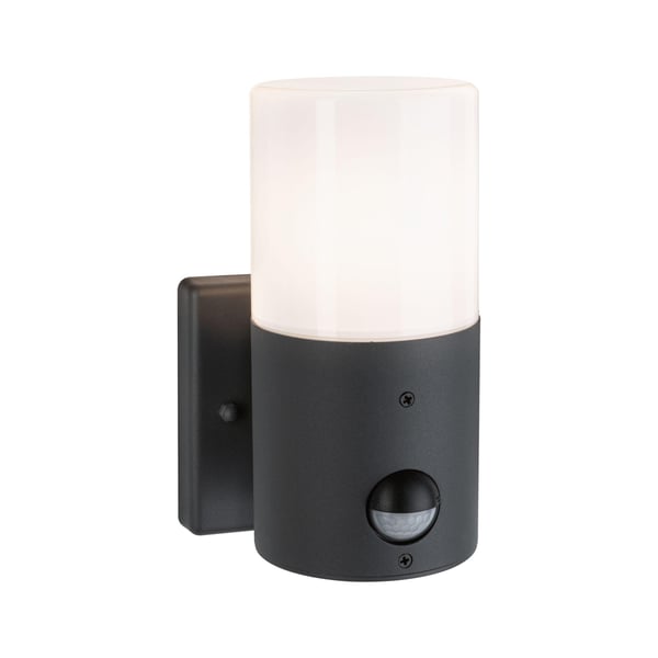 Paulmann Vägglampa för utomhusbruk Tubs Skymningsstyrd rörelsedetektor (IR) IP44 rund 105x175 mm max. 15W 230V Grå matt Metall, Plast
