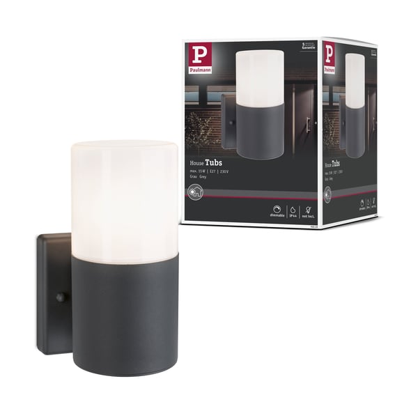 Paulmann Vägglampa för utomhusbruk Tubs IP44 rund 105x175 mm max. 15W 230V Grå matt Metall, Plast