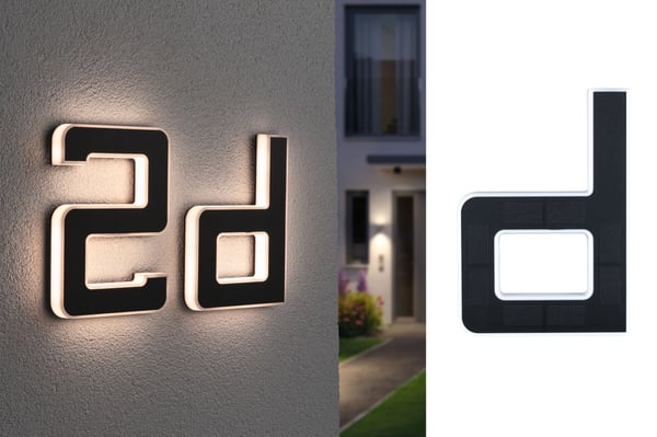 Solenergi LED lampa för husnummer inkl. utbytbart batteri IP44 3000K 6lm Svart