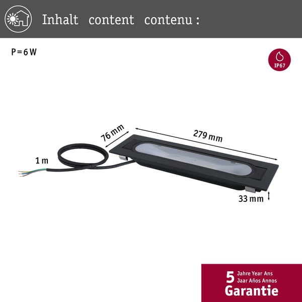 Paulmann LED wallwasher Ito IP67 279x76 mm 3000K 6W 200lm 230V 70° Antracit Metall