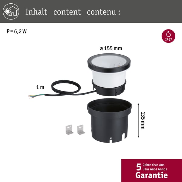Paulmann LED wallwasher Ocos IP67 177 mm 3000K 6,2W 190lm 230V 75° Antracit Metall