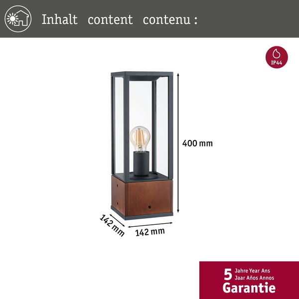 Paulmann Ljusföremål Timba IP44 vinkelformad 400 mm max. 60W 230V Trä E27 Trä