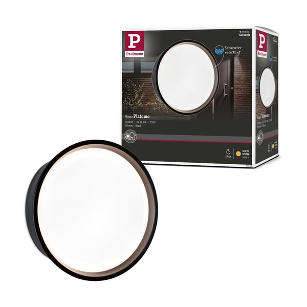 Paulmann LED vägglampa för utomhusbruk Platomo IP44 rund 180 mm 3000K 14,5W 1200lm 230V Svart Plast Paulmann LED vägglampa för utomhusbruk Platomo IP44 rund 180 mm 3000K 14,5W 1200lm 230V Svart Plast
