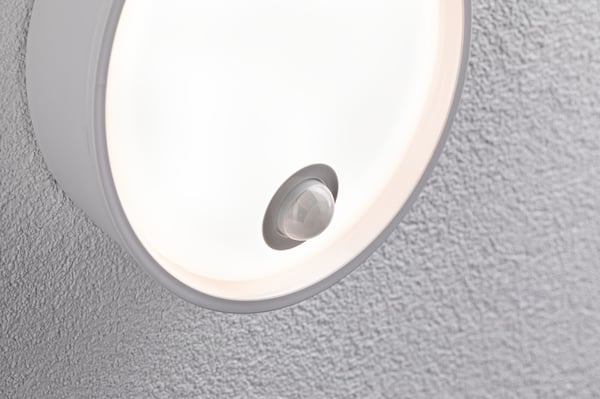 Paulmann LED vägglampa för utomhusbruk Platomo Skymningsstyrd rörelsedetektor (IR) Havsvattentålig IP44 rund 180 mm 3000K 14,5W 1200lm 230V Vit Plast