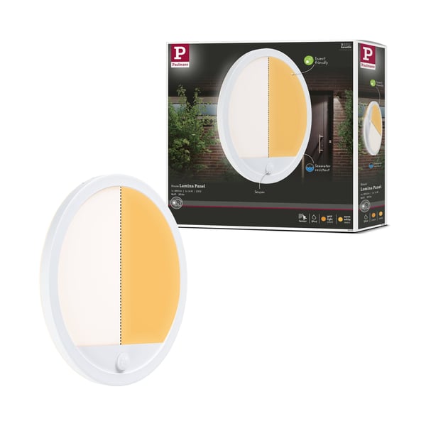 Paulmann LED utomhuspanel Lamina Bakgrundsbelysning Skymningsstyrd rörelsedetektor (IR) IP44 rund 280 mm Tunable Warm 14W 1150lm 230V Vit Plast Paulmann LED utomhuspanel Lamina Bakgrundsbelysning Skymningsstyrd rörelsedetektor (IR) IP44 rund 280 mm Tunable Warm 14W 1150lm 230V Vit Plast