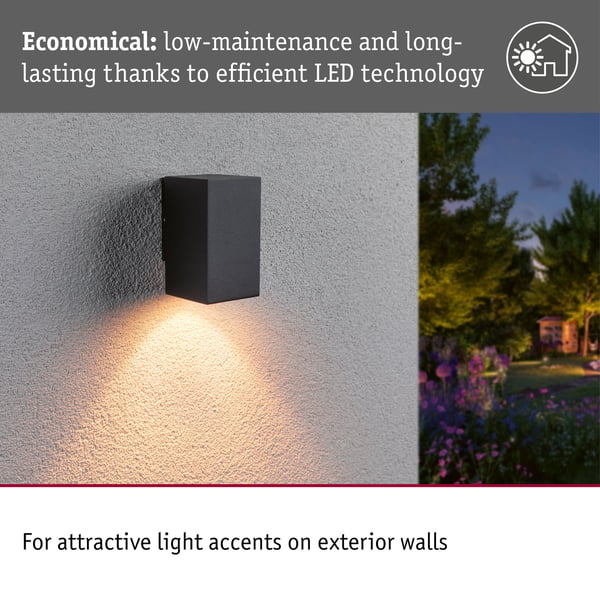 Paulmann LED vägglampa Flame Insektsvänlig IP44 vinkelformad 58x103 mm 2200K 4W 265lm 230V 75° Antracit Metall