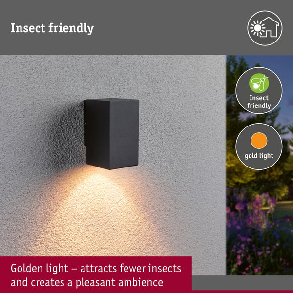 Paulmann LED vägglampa Flame Insektsvänlig IP44 vinkelformad 58x103 mm 2200K 4W 265lm 230V 75° Antracit Metall