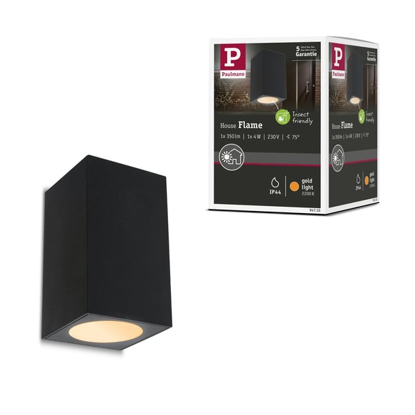 Paulmann LED vägglampa Flame Insektsvänlig IP44 vinkelformad 58x103 mm 2200K 4W 265lm 230V 75° Antracit Metall