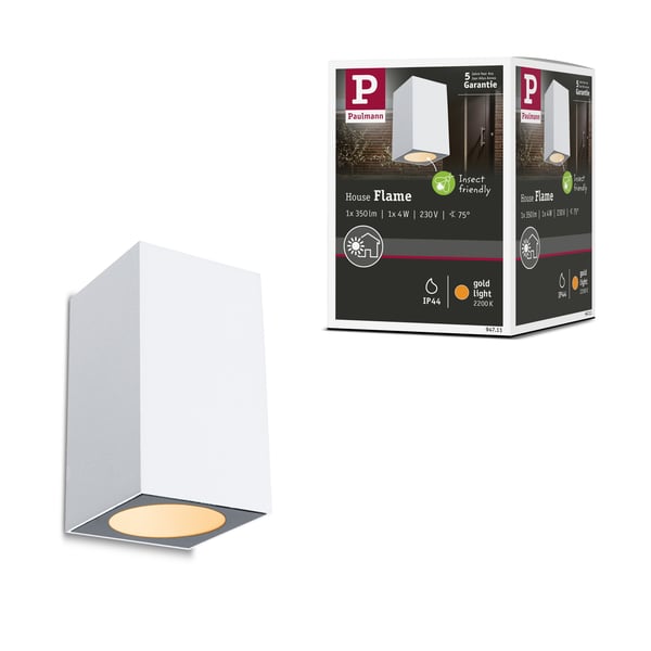 Paulmann LED vägglampa Flame Insektsvänlig IP44 vinkelformad 58x103 mm 2200K 4W 265lm 230V 75° Vit Metall