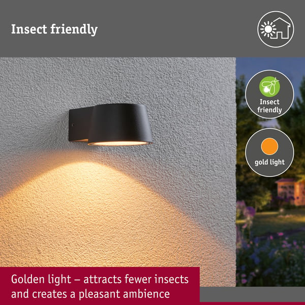 Paulmann LED vägglampa för utomhusbruk Capea Insektsvänlig IP44 96x128 mm 2200K 6W 550lm 230V 98° Antracit Aluminium