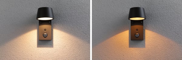 Paulmann LED vägglampa för utomhusbruk Capea Skymningsstyrd rörelsedetektor (IR) Insektsvänlig IP44 96x165 mm Tunable Warm 6W 450lm 230V 98° Antracit Aluminium