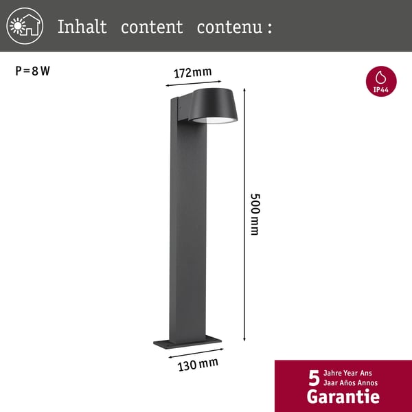 Paulmann LED pollare Capea Insektsvänlig IP44 500 mm 2200K 6W 450lm 230V 98° Antracit Aluminium