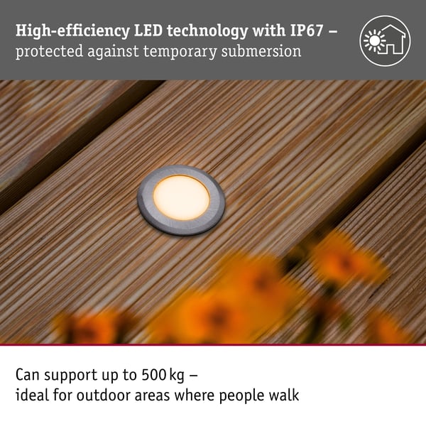 Paulmann LED infälld golvlampa Floor Profil Insektsvänlig IP67 rund 50 mm 2200K 2,2W 60lm 230V Aluminium Plast, Metall