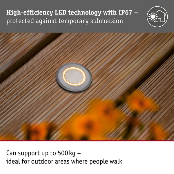 Paulmann LED infälld golvlampa Floor Profil Insektsvänlig IP67 rund 50 mm 2200K 2,2W 15lm 230V Aluminium Plast, Metall