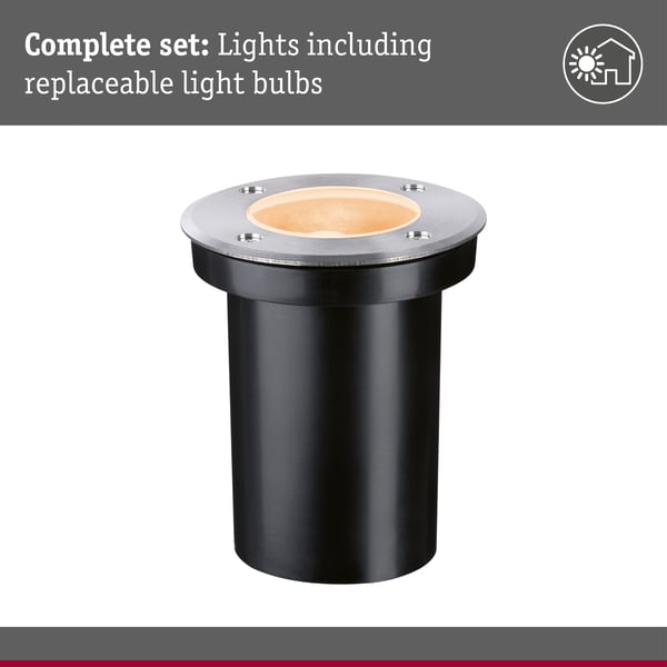 Paulmann LED infälld golvlampa Floor Insektsvänlig IP65 cylindrisk 110 mm 2200K 4,3W 320lm 230V Rostfritt stål borstat Rostfritt stål, Plast