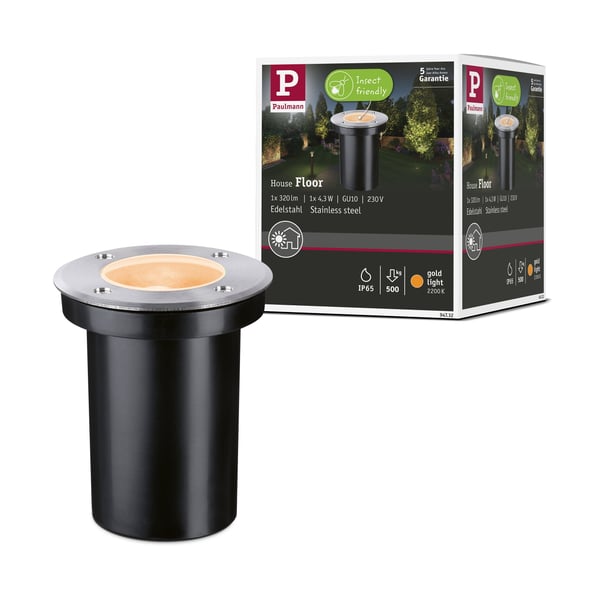 Paulmann LED infälld golvlampa Floor Insektsvänlig IP65 cylindrisk 110 mm 2200K 4,3W 320lm 230V Rostfritt stål borstat Rostfritt stål, Plast