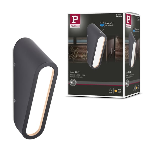 Paulmann LED vägglampa för utomhusbruk Cliff Havsvattentålig IP44 64x242 mm 3000K 9,5W 300lm 230V Antracit Aluminium