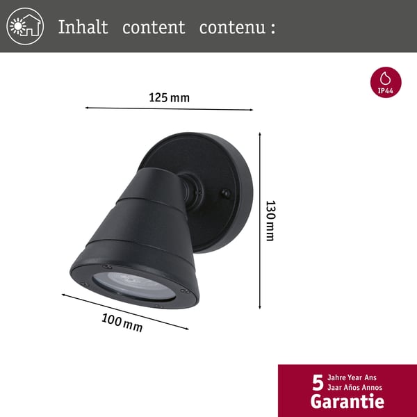 Paulmann Vägglampa för utomhusbruk Trian IP44 rund 100x130 mm max. 35W 230V Antracit Aluminium