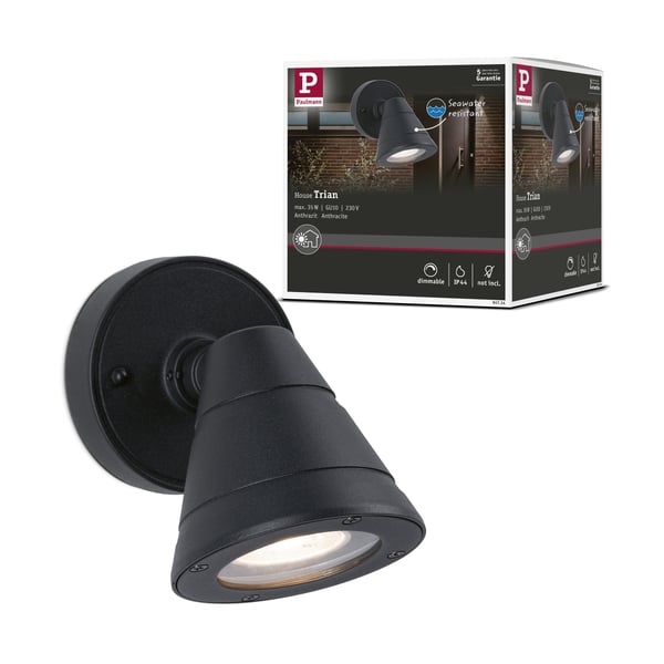 Paulmann Vägglampa för utomhusbruk Trian IP44 rund 100x130 mm max. 35W 230V Antracit Aluminium Paulmann Vägglampa för utomhusbruk Trian IP44 rund 100x130 mm max. 35W 230V Antracit Aluminium