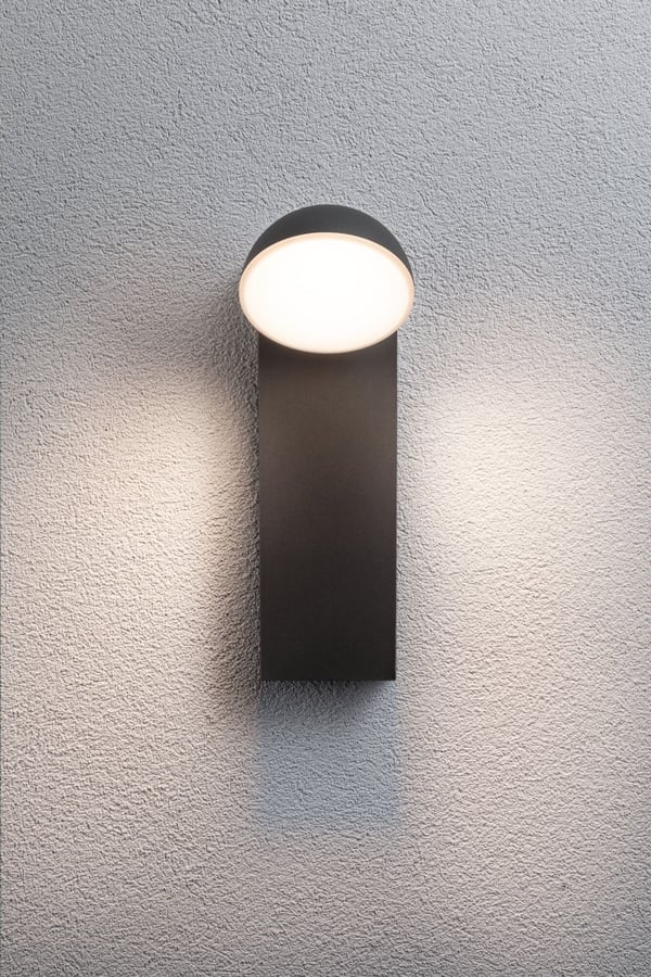 Paulmann LED vägglampa för utomhusbruk Puka Havsvattentålig IP44 rund 110x315 mm 3000K 8,5W 460lm 230V Antracit Aluminium