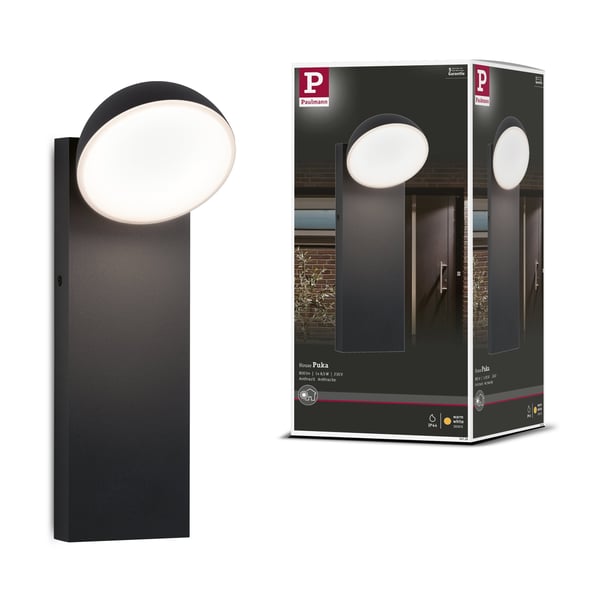 Paulmann LED vägglampa för utomhusbruk Puka Havsvattentålig IP44 rund 110x315 mm 3000K 8,5W 460lm 230V Antracit Aluminium