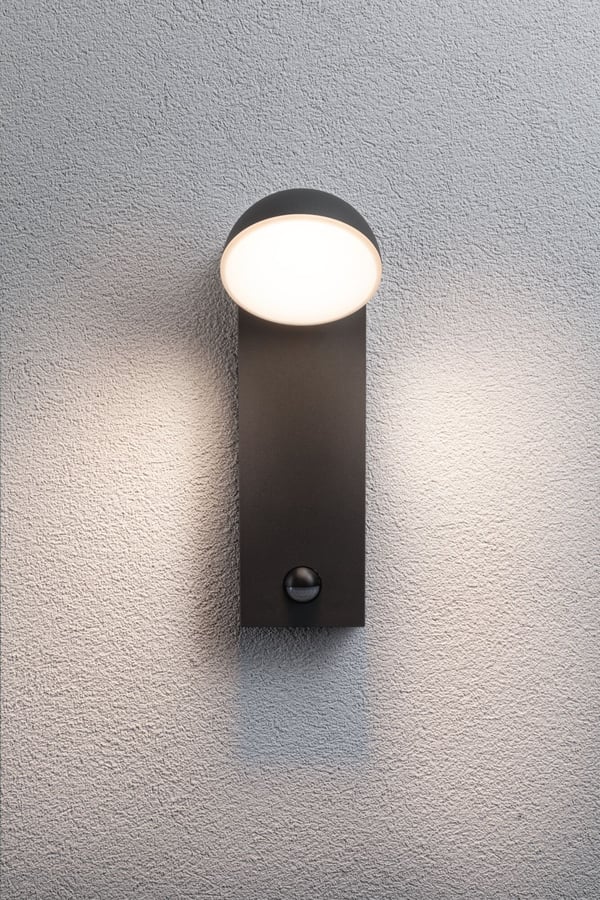 Paulmann LED vägglampa för utomhusbruk Puka Havsvattentålig IP44 rund 110x315 mm 3000K 8,5W 460lm 230V Antracit Aluminium