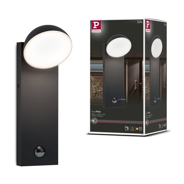 Paulmann LED vägglampa för utomhusbruk Puka Havsvattentålig IP44 rund 110x315 mm 3000K 8,5W 460lm 230V Antracit Aluminium
