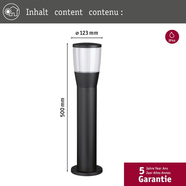 Paulmann LED pollare Bako havsvattenbeständig IP44 500 mm max. 20W 230V Antracit E14 Aluminium, Glas