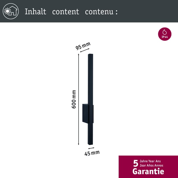Paulmann LED vägglampa för utomhusbruk Stan havsvattenbeständig IP44 600 mm 3000K 9W 220lm 230V Antracit Aluminium