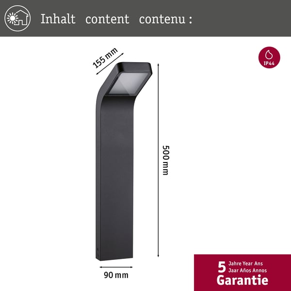 Paulmann LED pollare Kulma havsvattenbeständig IP44 500 mm 3000K 7,5W 520lm 230V Antracit Aluminium
