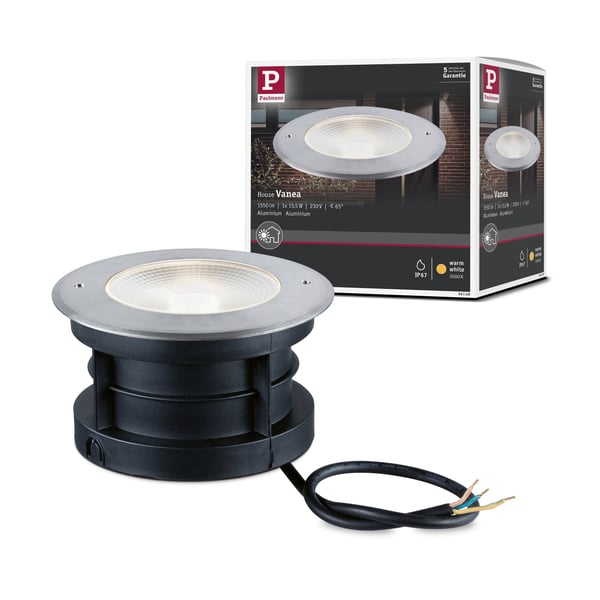 Paulmann LED infälld golvlampa Vanea havsvattenbeständig IP67 rund 160 mm 3000K 15,5W 800lm 230V Aluminium Aluminium