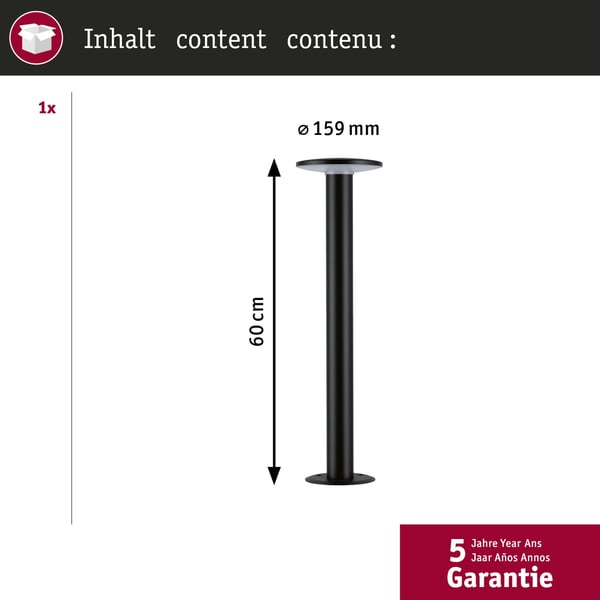 Paulmann LED pollare Smart Home Zigbee 3.0 Plate IP44 cylindrisk 600 mm RGBW+ 5W 200lm 230V Antracit Metall, Plast