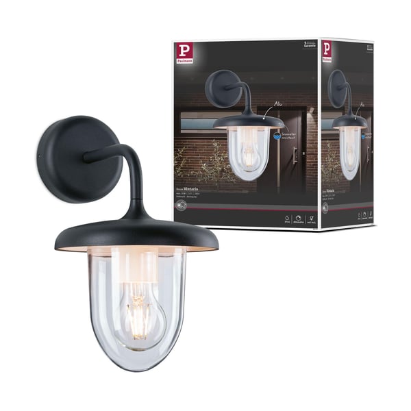 Paulmann Vägglampa för utomhusbruk Vintario Havsvattentålig IP44 rund 180x305 mm max. 20W 230V Antracit Aluminium, Plast